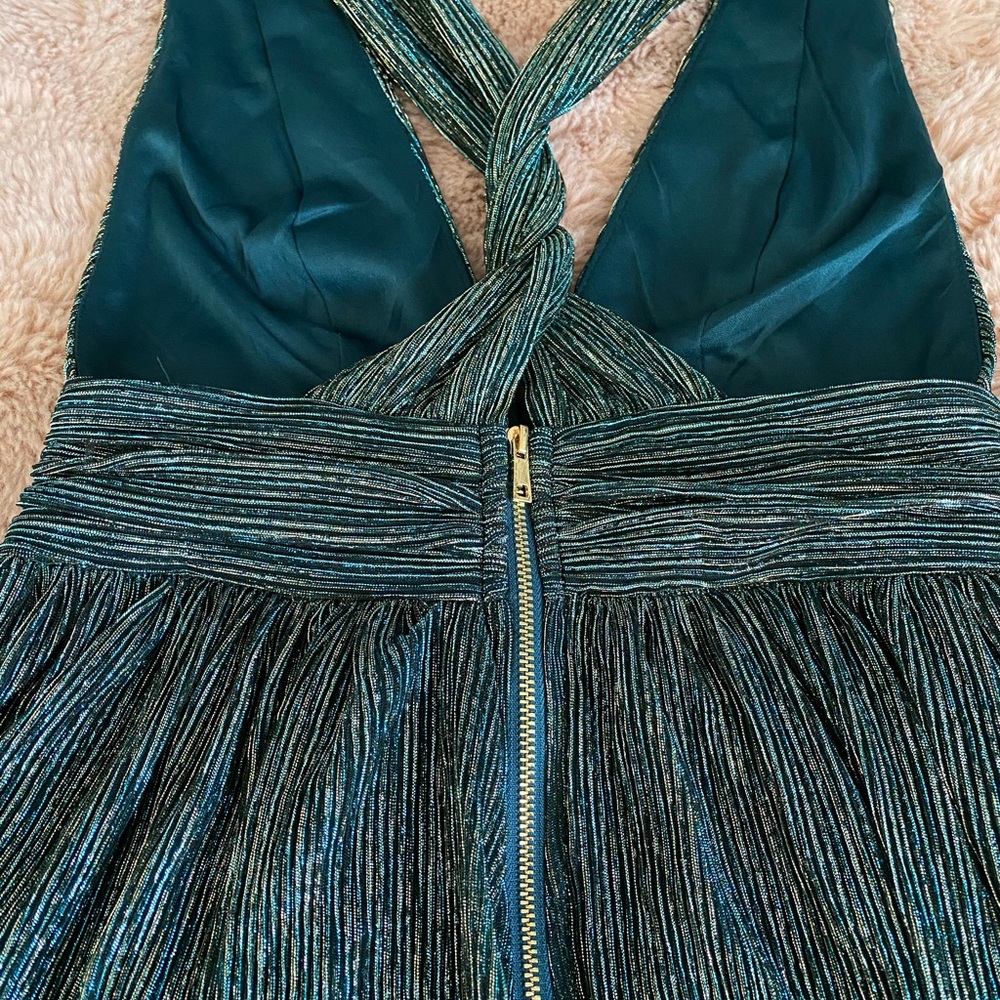 Lulus Ailey Gold and Teal Blue Skater Dress NWT - Picture 10 of 13